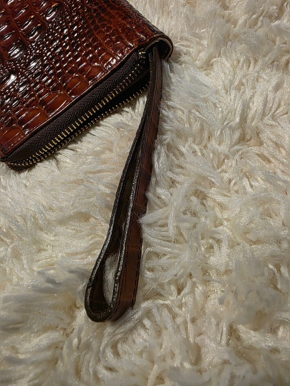 BRAHMIN Skyler Crocodile-Embossed Zip Wallet Wristlet - Pecan Melbourne - Picture 3 of 7